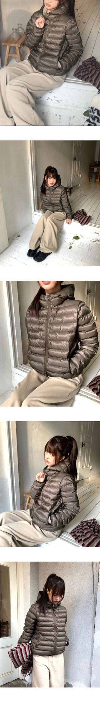 Cora Nylon Two-Way Hooded Zip-Up Lightweight Padding