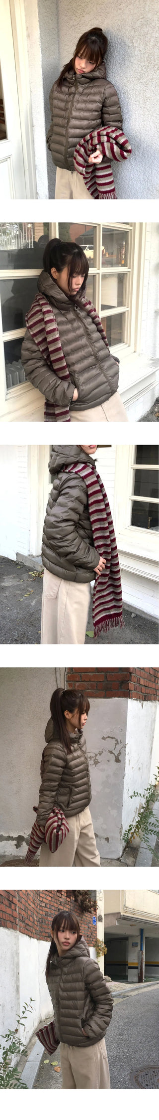 Cora Nylon Two-Way Hooded Zip-Up Lightweight Padding