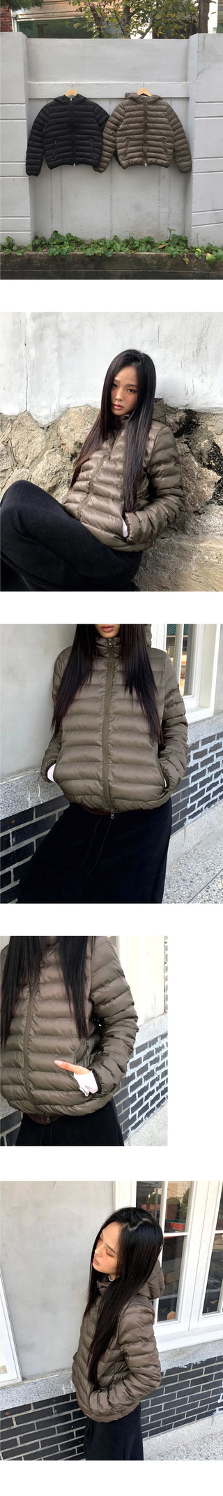 Cora Nylon Two-Way Hooded Zip-Up Lightweight Padding