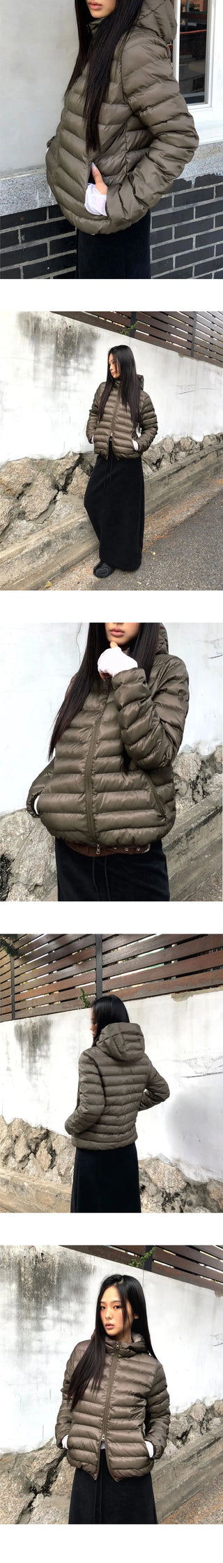 Cora Nylon Two-Way Hooded Zip-Up Lightweight Padding