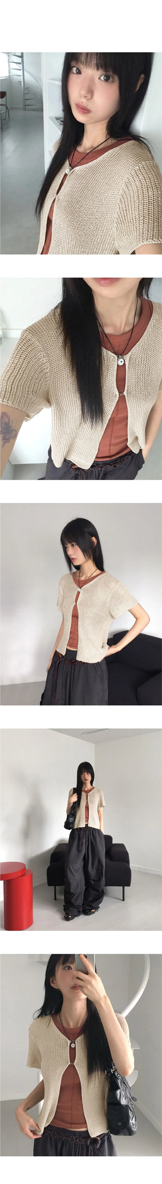 Real Short Sleeve Hook Knitwear Cardigan