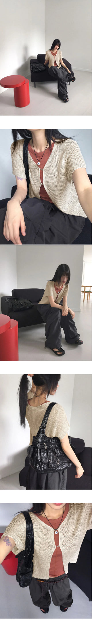 Real Short Sleeve Hook Knitwear Cardigan