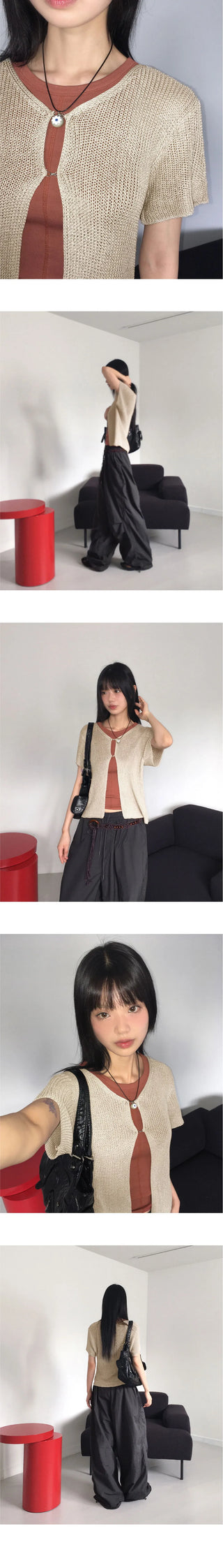 Real Short Sleeve Hook Knitwear Cardigan