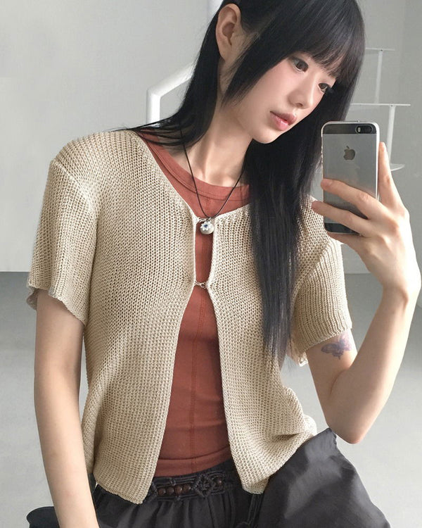 Real Short Sleeve Hook Knitwear Cardigan