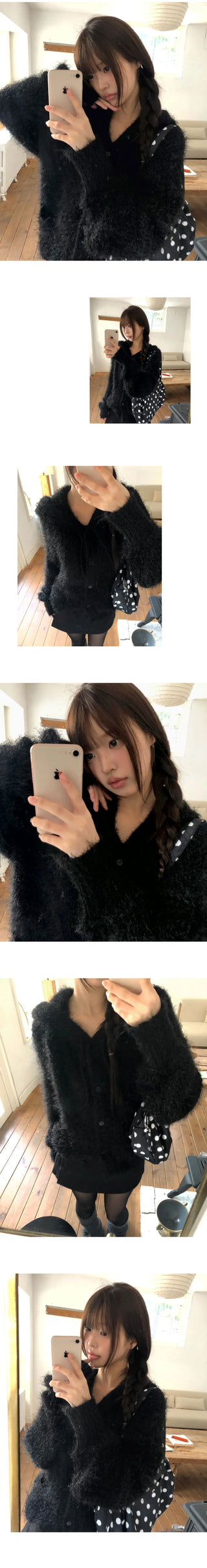 Fleda Pine Needle Angora Knitwear Overfit Hooded Cardigan