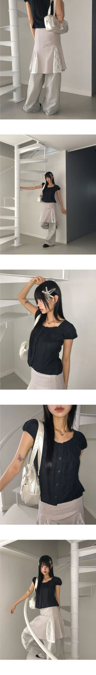 Ponner lace color blocking tube top midi skirt