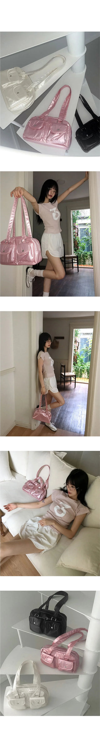 Ringdi Glossy Two Pocket Nylon Shoulder Bag