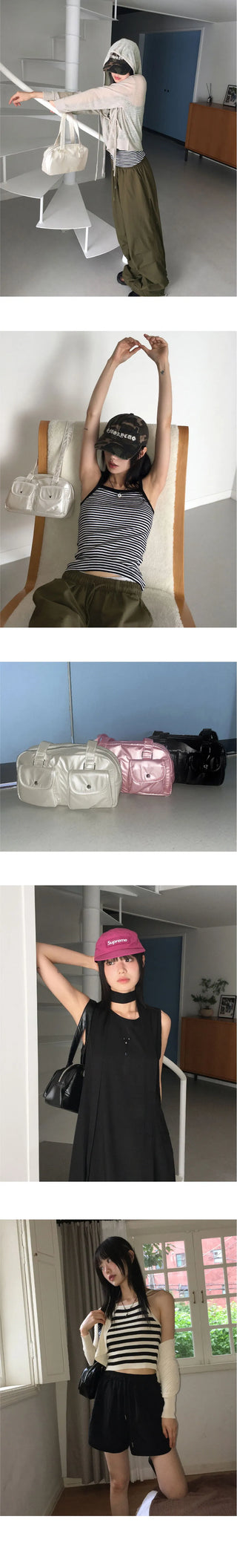 Ringdi Glossy Two Pocket Nylon Shoulder Bag