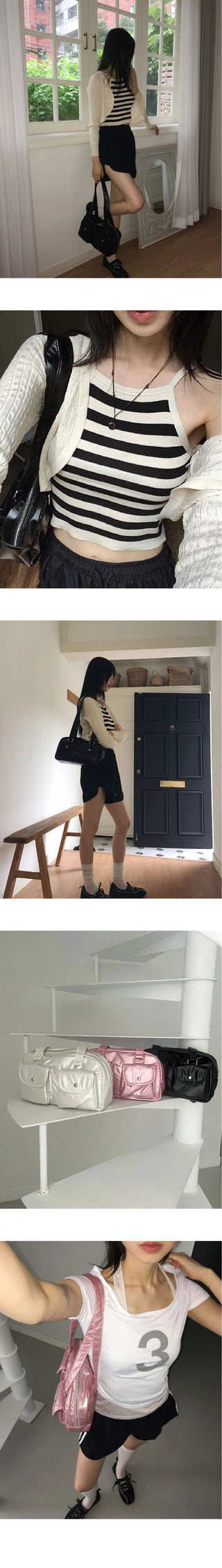 Ringdi Glossy Two Pocket Nylon Shoulder Bag