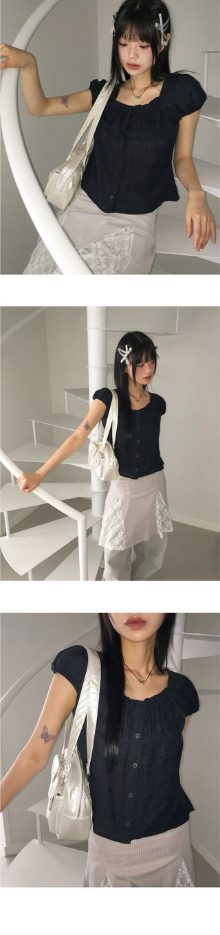 Ringdi Glossy Two Pocket Nylon Shoulder Bag