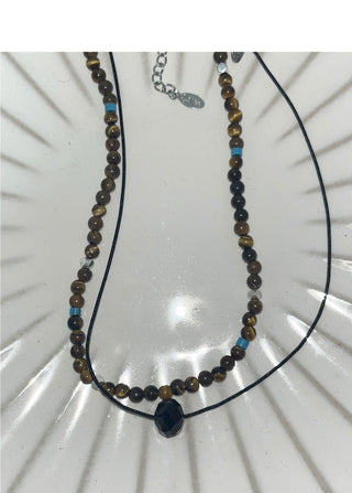 Chicon Raw Stone 2 Row Layered Set Necklace