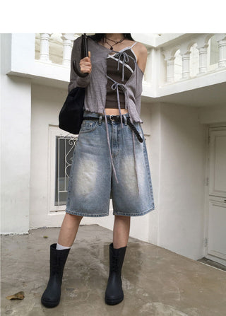 Senpo Faded 5-part Bermuda Denim Pants