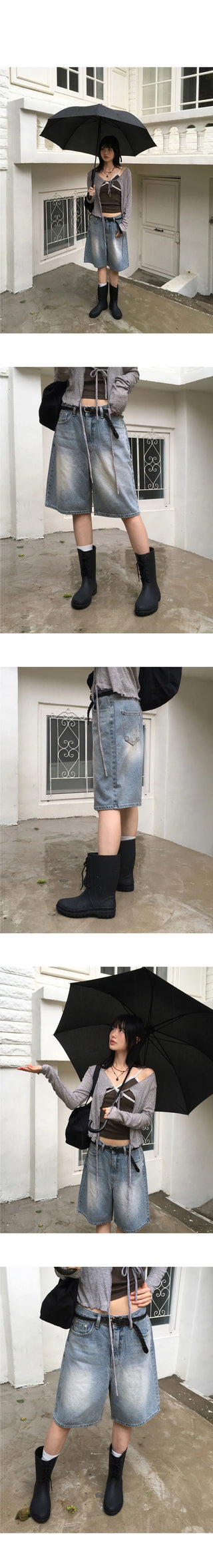 Senpo Faded 5-part Bermuda Denim Pants