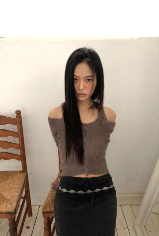 Omin Angora Slim Fit Sleeveless Cardigan