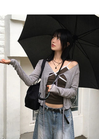 Turat Frill Wave Sheer Ribbon Strap Cardigan