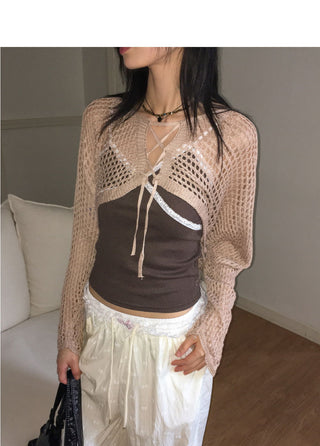Beamon Strap Mesh Crop Bolero Knitwear Cardigan