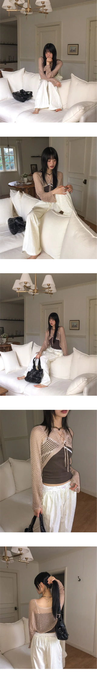 Beamon Strap Mesh Crop Bolero Knitwear Cardigan