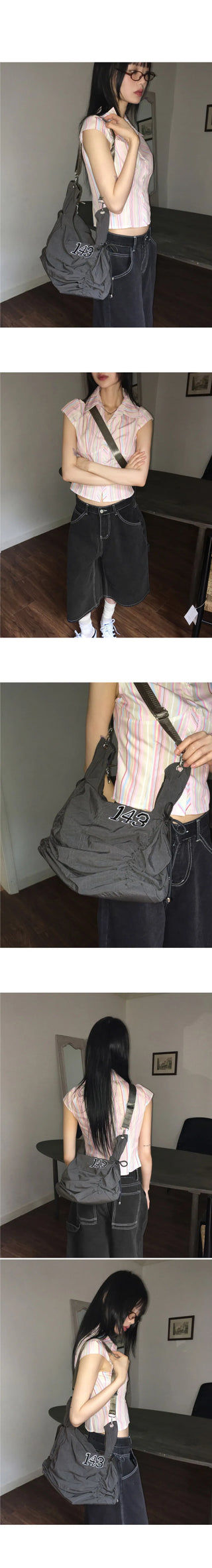 Kaan 143 Nylon Shirring Sporty Cross Shoulder Bag