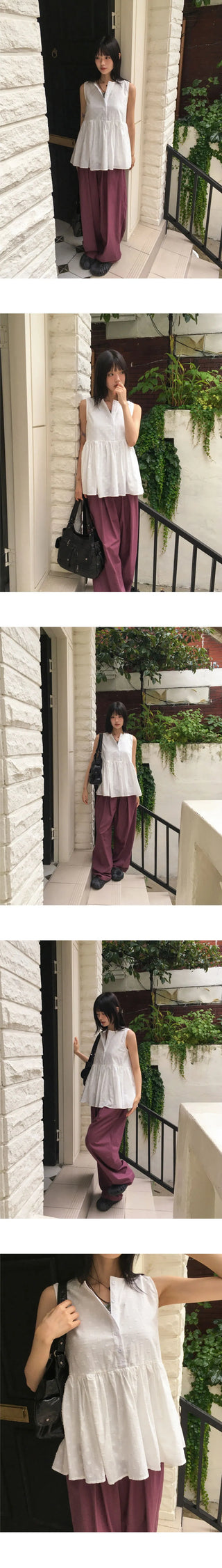 Corduroy Punching Flare Button Sleeveless Blouse