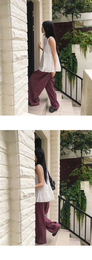 Corduroy Punching Flare Button Sleeveless Blouse