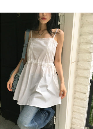 Muk Pintuck Lace String Vacation Look Sleeveless Dress