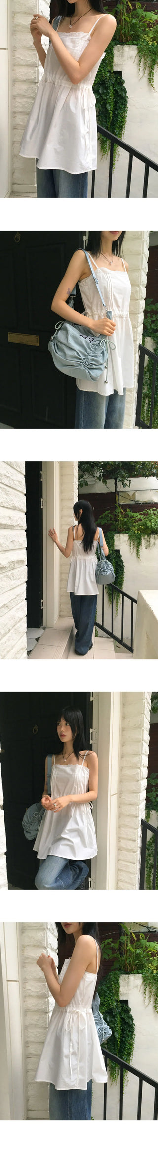 Muk Pintuck Lace String Vacation Look Sleeveless Dress