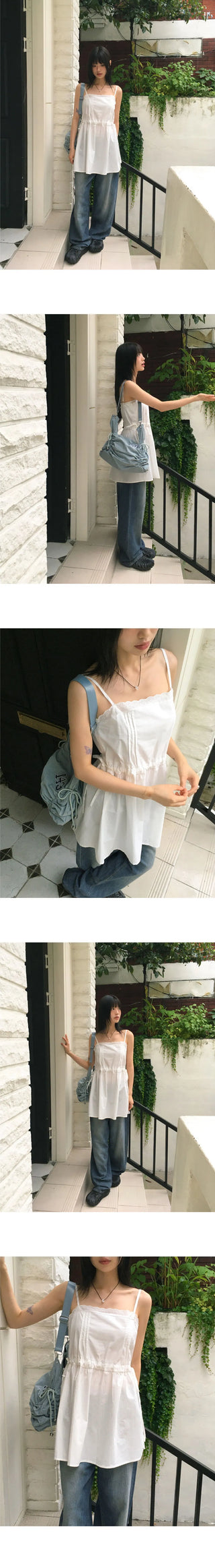 Muk Pintuck Lace String Vacation Look Sleeveless Dress