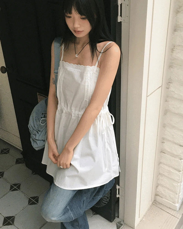 Muk Pintuck Lace String Vacation Look Sleeveless Dress