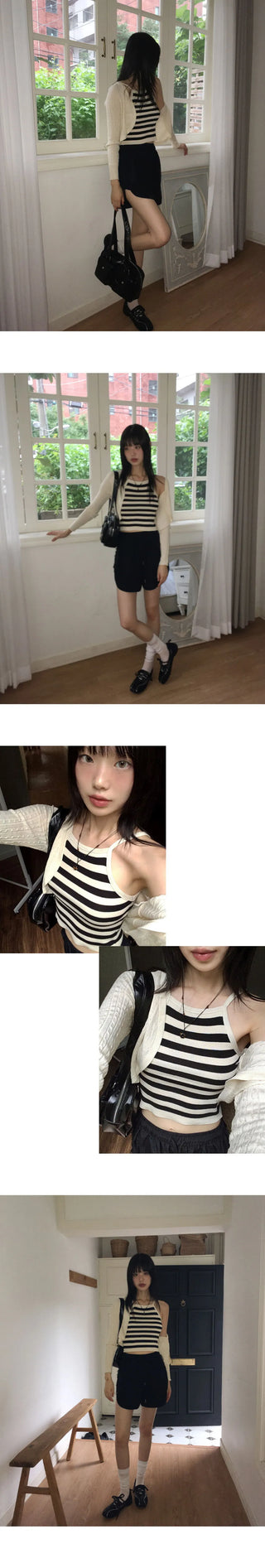 Zpin Stripe Sleeveless Twisted Bolero Cardigan Set