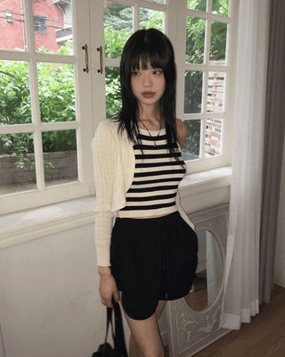 Zpin Stripe Sleeveless Twisted Bolero Cardigan Set