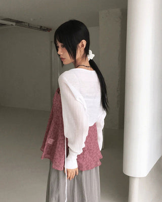 Racine summer Ribbed ribbon string shawl bolero cardigan