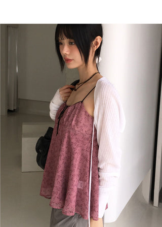 Racine summer Ribbed ribbon string shawl bolero cardigan