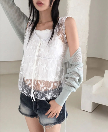 Racine summer Ribbed ribbon string shawl bolero cardigan