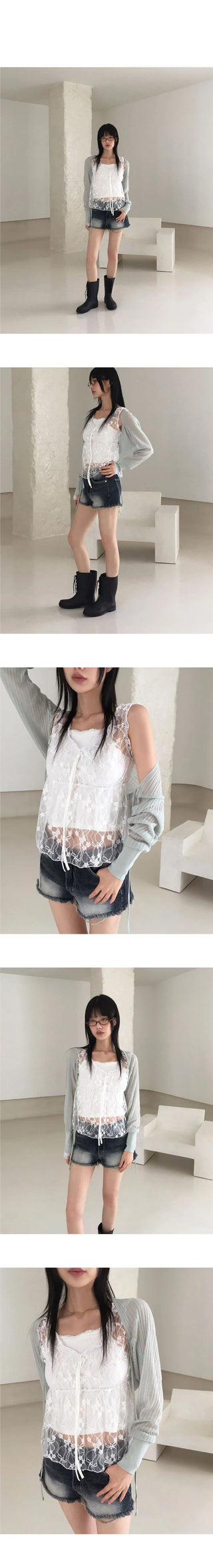 Racine summer Ribbed ribbon string shawl bolero cardigan