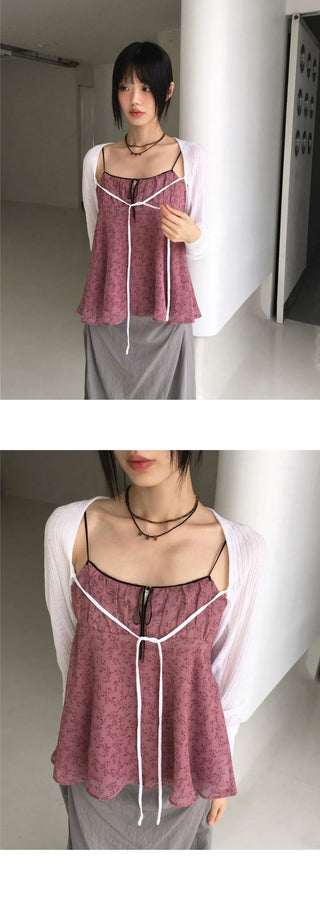 Racine summer Ribbed ribbon string shawl bolero cardigan