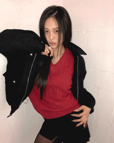 Linu fleece-lined high-neck suede jacket
