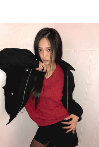 Linu fleece-lined high-neck suede jacket