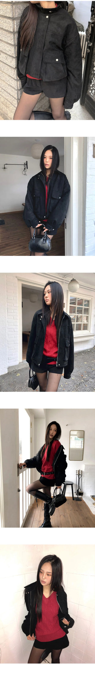 Linu fleece-lined high-neck suede jacket