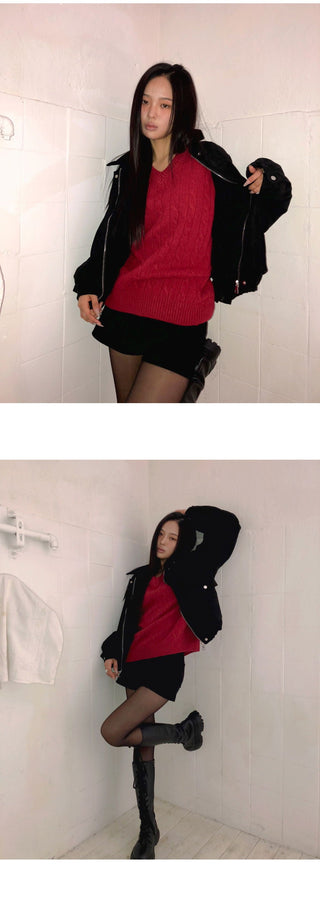 Linu fleece-lined high-neck suede jacket