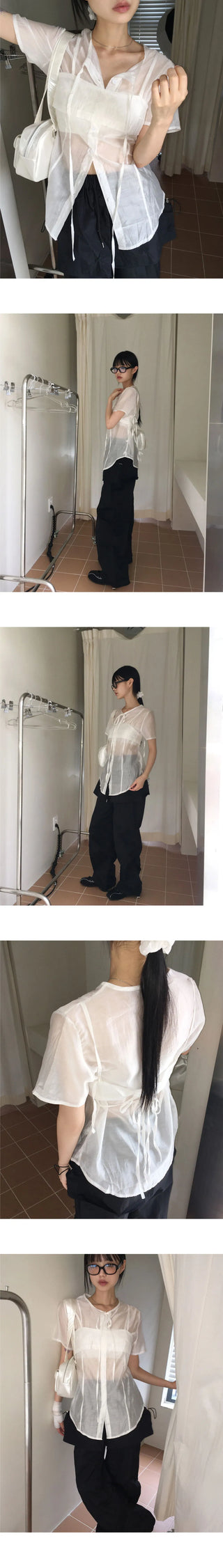 Molen see-through bustier bra top set short sleeve shirt