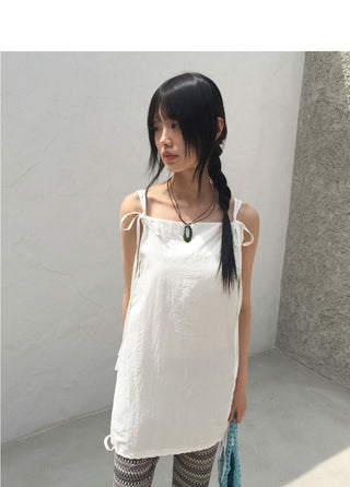 Tusha ribbon strap nylon layered mini Dress