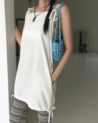 Tusha ribbon strap nylon layered mini Dress