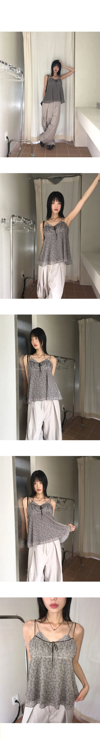 EN Vintage Velvet Ribbon Flower Floral Sleeveless Blouse