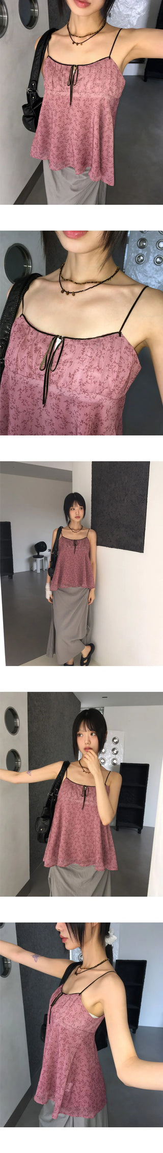 EN Vintage Velvet Ribbon Flower Floral Sleeveless Blouse
