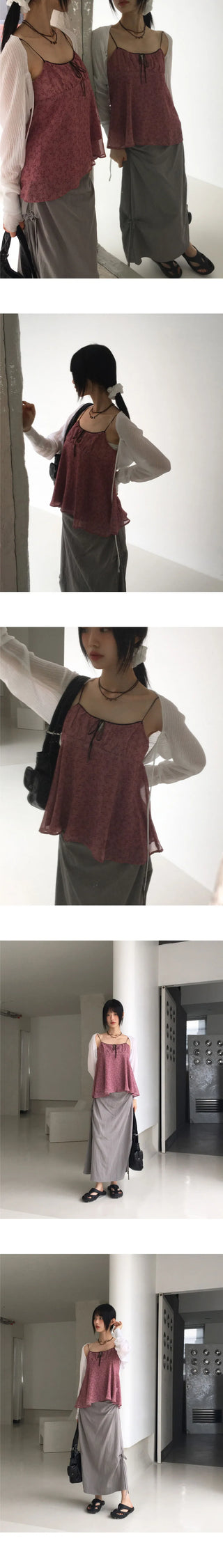 EN Vintage Velvet Ribbon Flower Floral Sleeveless Blouse