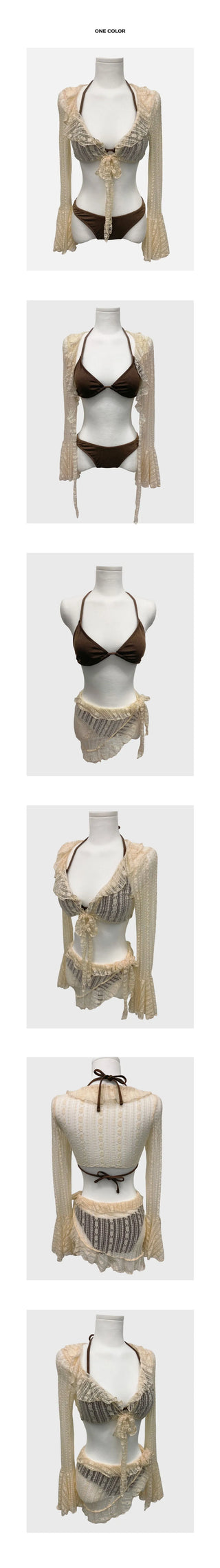 Servant cover see-through skirt cardigan bikini swimsuit set