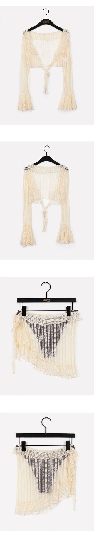 Servant cover see-through skirt cardigan bikini swimsuit set