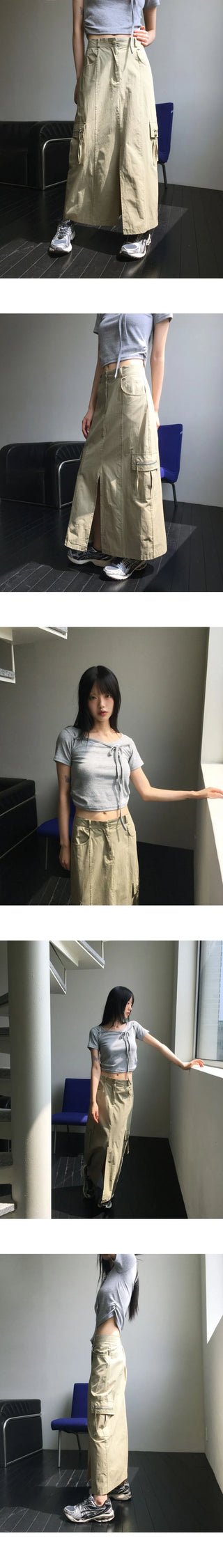 Boto Cargo Pocket Slit Long Skirt