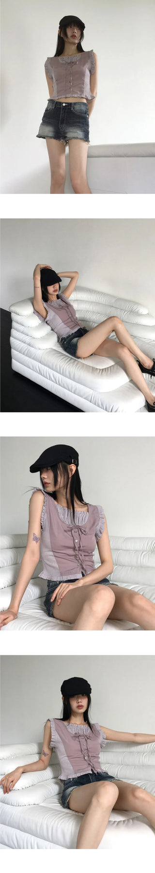 Tesit Vintage Vintage Faded Damaged Denim Short Pants