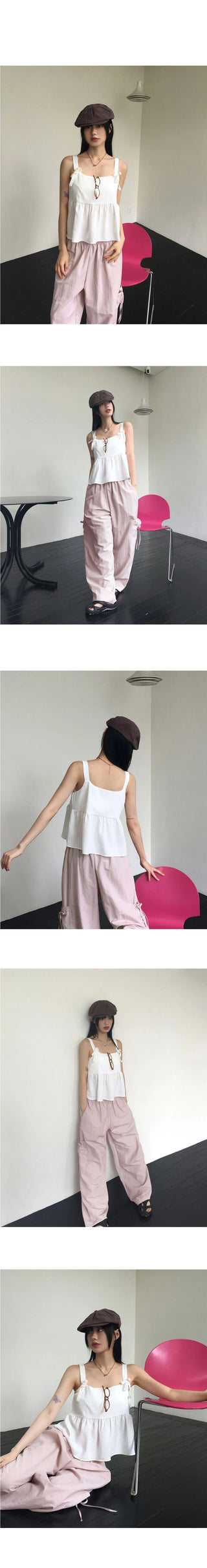 Quilted Velvet Ribbon Sleeveless Blouse